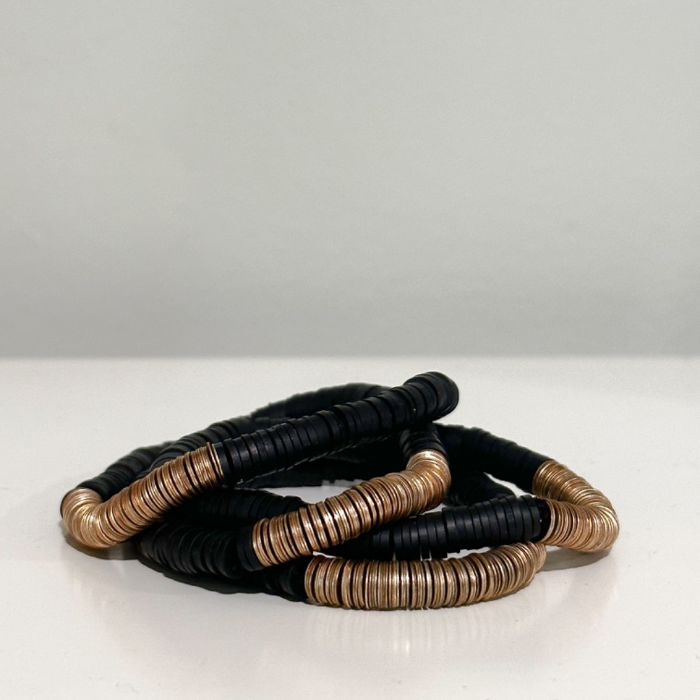 Gold & Black Disc Beaded Bracelet Set